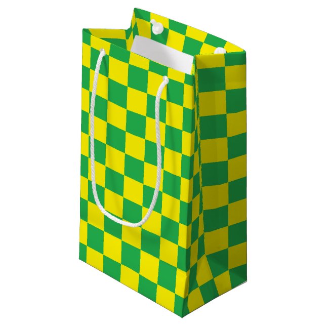 Sacola Para Presentes Pequena Verde e amarelo Checkered (Frente inclinada)