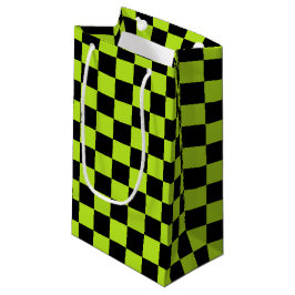 Sacola Para Presentes Pequena Verde limão e preto verificados
