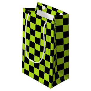 Sacola Para Presentes Pequena Verde limão e preto verificados