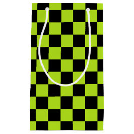 Sacola Para Presentes Pequena Verde limão e preto verificados