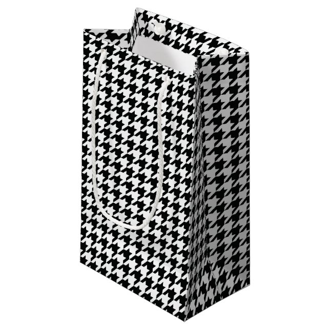 Sacola Para Presentes Pequena Verificação de houndstooth Clássico Branco Preto (Frente inclinada)