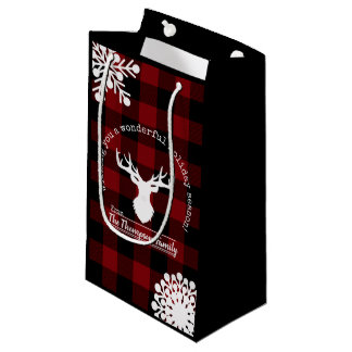 Sacola Para Presentes Pequena Vermelho de Natal e Xadrez de Búfalo Preto