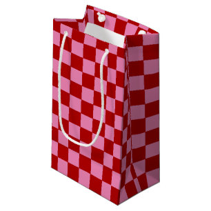 Sacola Para Presentes Pequena Vermelho e Rosa Quente Verificados