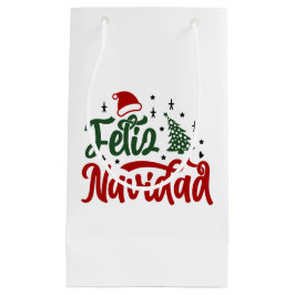 Sacola Para Presentes Pequena Vermelho Festivo e Feliz Navidad Verde