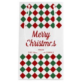 Sacola Para Presentes Pequena Vermelho Festivo E Verde Checando Feliz Natal