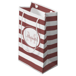 Sacola Para Presentes Pequena Vermelho Marsala com Nome Monogramado e Padrão Lis
