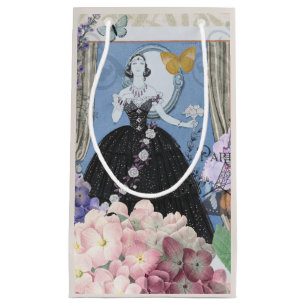 Sacola Para Presentes Pequena Vestido Floral Chique Mulher Elegante Azul