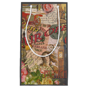 Sacola Para Presentes Pequena Viagem Europeu Vintage Londres Paris