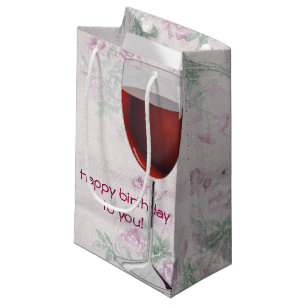 Sacola Para Presentes Pequena vidro de vinho no fundo floral retro