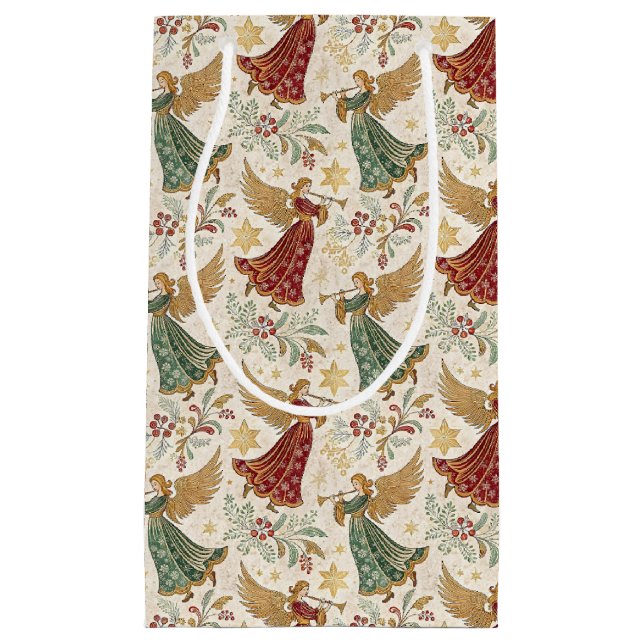 Sacola Para Presentes Pequena Vintage Christmas Angels (Frente)