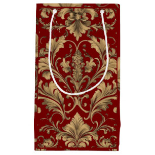 Sacola Para Presentes Pequena Vintage Damasco Dourado Elegante