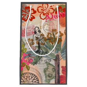 Sacola Para Presentes Pequena Vintage Flowers Hula Colorful Hawaiian Tropical