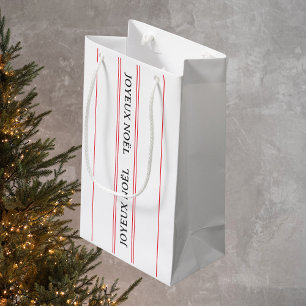 Sacola Para Presentes Pequena Vintage French Joyeux Noël Red Stripe Natal