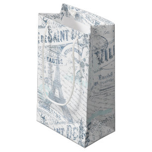 Sacola Para Presentes Pequena Vintage French Romance Collage Blue ID226