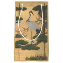 Vintage Japonês Cranes Ouro Backdrop Gift Bag