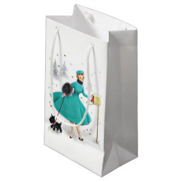 Sacola Para Presentes Pequena Vintage Retro Christmas Woman com Scotty Dog