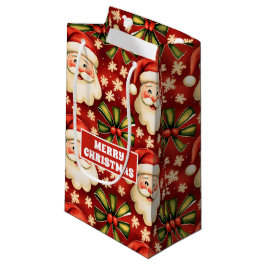 Sacola Para Presentes Pequena Vintage Retro Natal Papai Noel e Arcos
