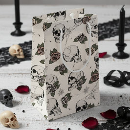 Sacola Para Presentes Pequena Vintage Rosa Elegant Dark Halloween Skull