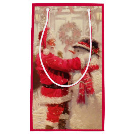 Sacola Para Presentes Pequena Vintage Santa Claus Snowman Natal