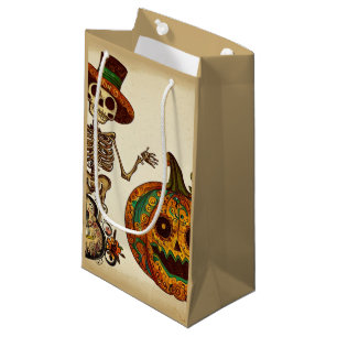 Sacola Para Presentes Pequena Vintage Skeleton/Pumpkin Day of the Dead (Dia de P