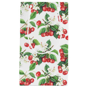Sacola Para Presentes Pequena Vintage Watercolor Cherries Padrão Floral
