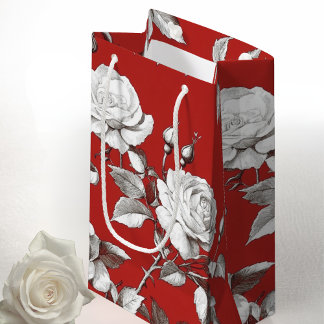 Sacola Para Presentes Pequena Vintage White Rose