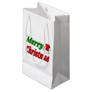 Sacola Para Presentes Pequena Viva Natal Santa Hat, tipografia verde vermelha