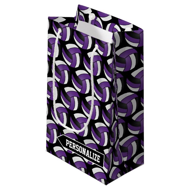 Sacola Para Presentes Pequena Voleibol Roxo, Branco e Negro - Personalizar (Frente inclinada)