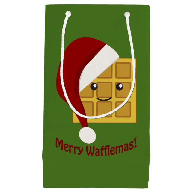 Sacola Para Presentes Pequena Wafflemas de Natal da feliz (Frente)