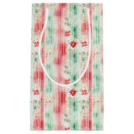 Sacola Para Presentes Pequena Watercolor Floral Striped Holiday