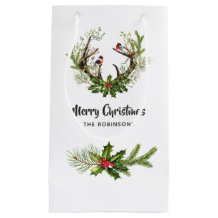 Sacola Para Presentes Pequena Watercolor Rustic Reindeer Natal