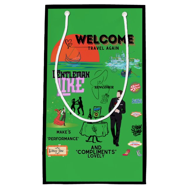 SACOLA PARA PRESENTES PEQUENA WELCOME TRAVEL AGAIN KLEINE GESCHENKTÜTE (Frente)