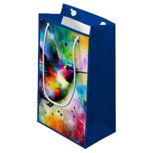 Sacola Para Presentes Pequena Whimsical Colorical Hummingbird Blue Green