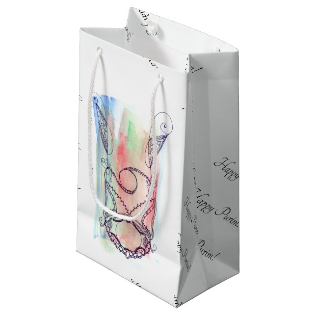 Sacola Para Presentes Pequena Whimsical Happy Purim Gift Bag (Frente inclinada)