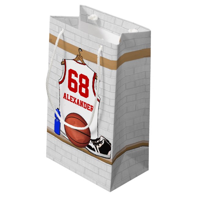 Sacola Para Presentes Pequena White e Red Basball Jersey personalizados (Verso inclinado)