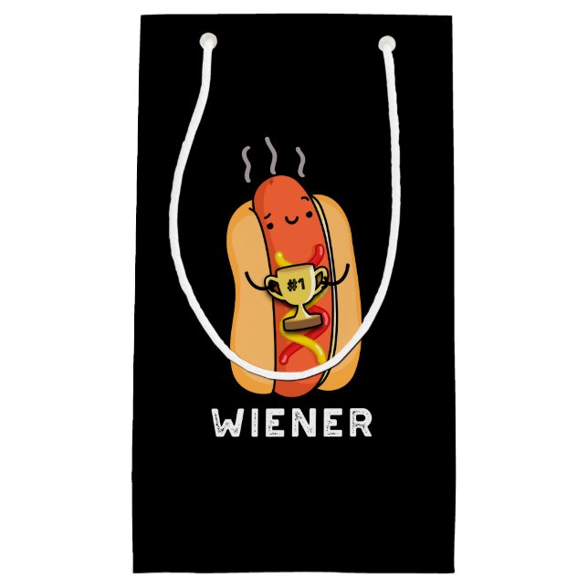 Sacola Para Presentes Pequena Wiener Funny Sausage Pun Dark BG (Frente)