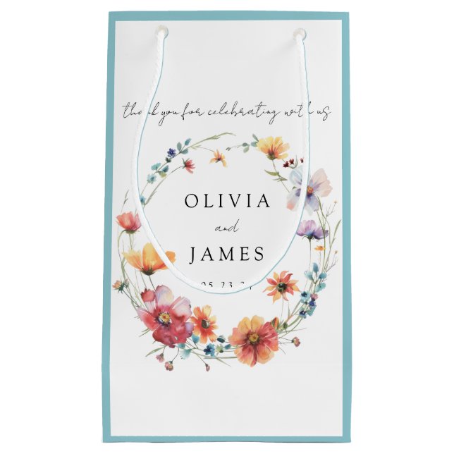 Sacola Para Presentes Pequena Wildflower Floral Wreath Casamento Obrigado A Favo (Frente)