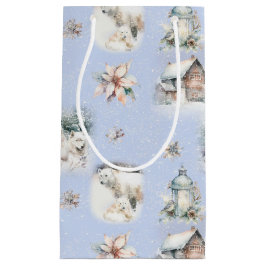 Sacola Para Presentes Pequena Winter Forest Watercolor Pattern Gift Bag
