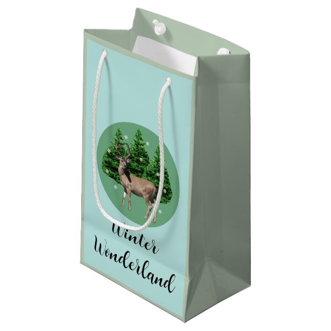 Sacola Para Presentes Pequena Woodland Deer Winter Wonderland Gift Bag (Frente inclinada)
