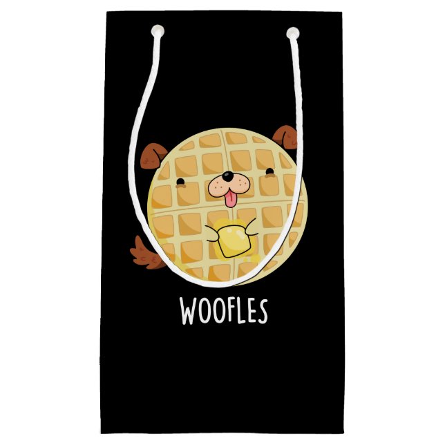 Sacola Para Presentes Pequena Woofles Funny Doggy Waffle Pun Dark BG (Frente)