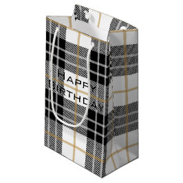 Sacola Para Presentes Pequena Xadrez de aniversário feliz escocesa Tartan