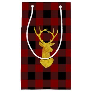 Sacola Para Presentes Pequena Xadrez de Buffalo Gold Foil Dee de Natal