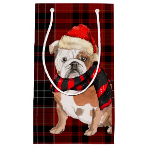 Sacola Para Presentes Pequena Xadrez e Cão de Natal do Buldogue Inglês
