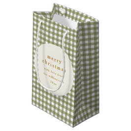 Sacola Para Presentes Pequena Xadrez Olive Gingham Personalizada Do Natal