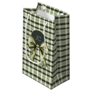 Sacola Para Presentes Pequena Xadrez russa Monograma verde moderno Arco de aquar