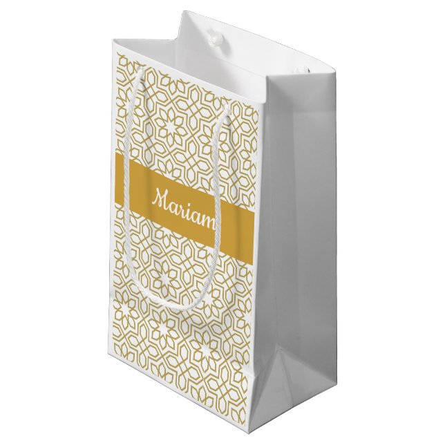 Sacola Para Presentes Pequena Yellow Gold Geometric White Monogram Name (Frente inclinada)