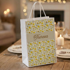 Sacola Para Presentes Pequena Yellow Wildflowers Pattern Monogram Name
