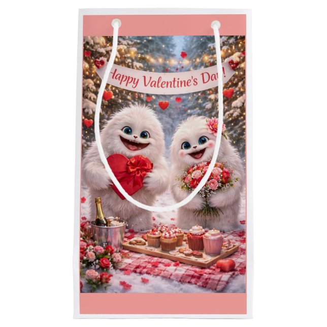 Sacola Para Presentes Pequena Yeti Sasquatch Couple Valentine's Day Gift Bag (Frente)