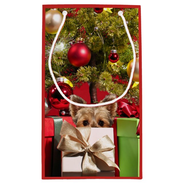 Sacola Para Presentes Pequena Yorkie Natal (Verso)