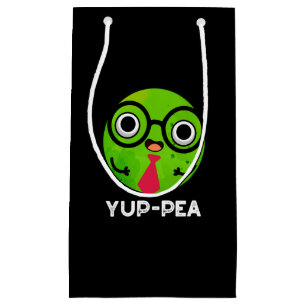 Sacola Para Presentes Pequena Yup-pea Funny Yuppie Veggie Pea Pun Dark BG